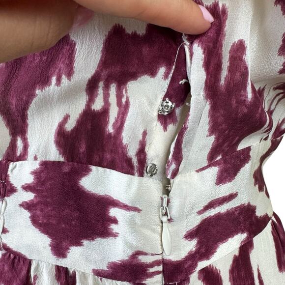 Isabel Marant Etoile 38 White Maroon Tie Dye 100% Silk Long Sleeve Ruffle Dress - Picture 8 of 13